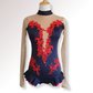 Black leotard with red floral embroidery on a mannequin against a white background